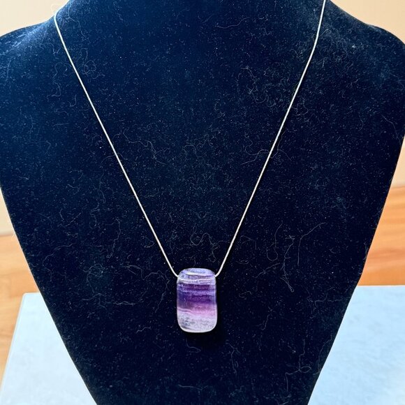 Natural Purple Fluorite Pendant, Large Genuine Gemstone Rectangular Pendant - Picture 11 of 13